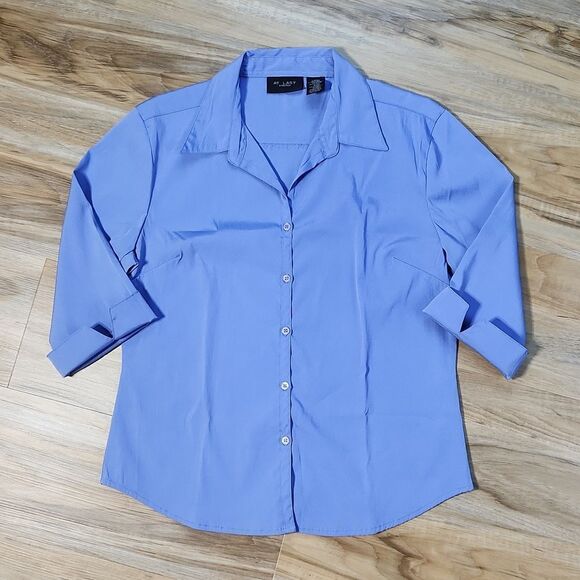 💜At Last Lavender Buttoned Stretch 3/4 Sleeve Top Large - Picture 1 of 12